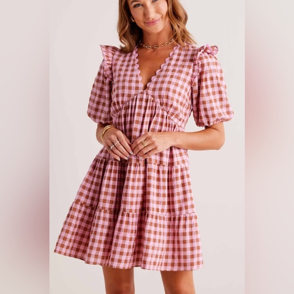 English Factory Dresses & Skirts - English Factory Rickrack Trim Edge Check Mini Dress sz S NWT